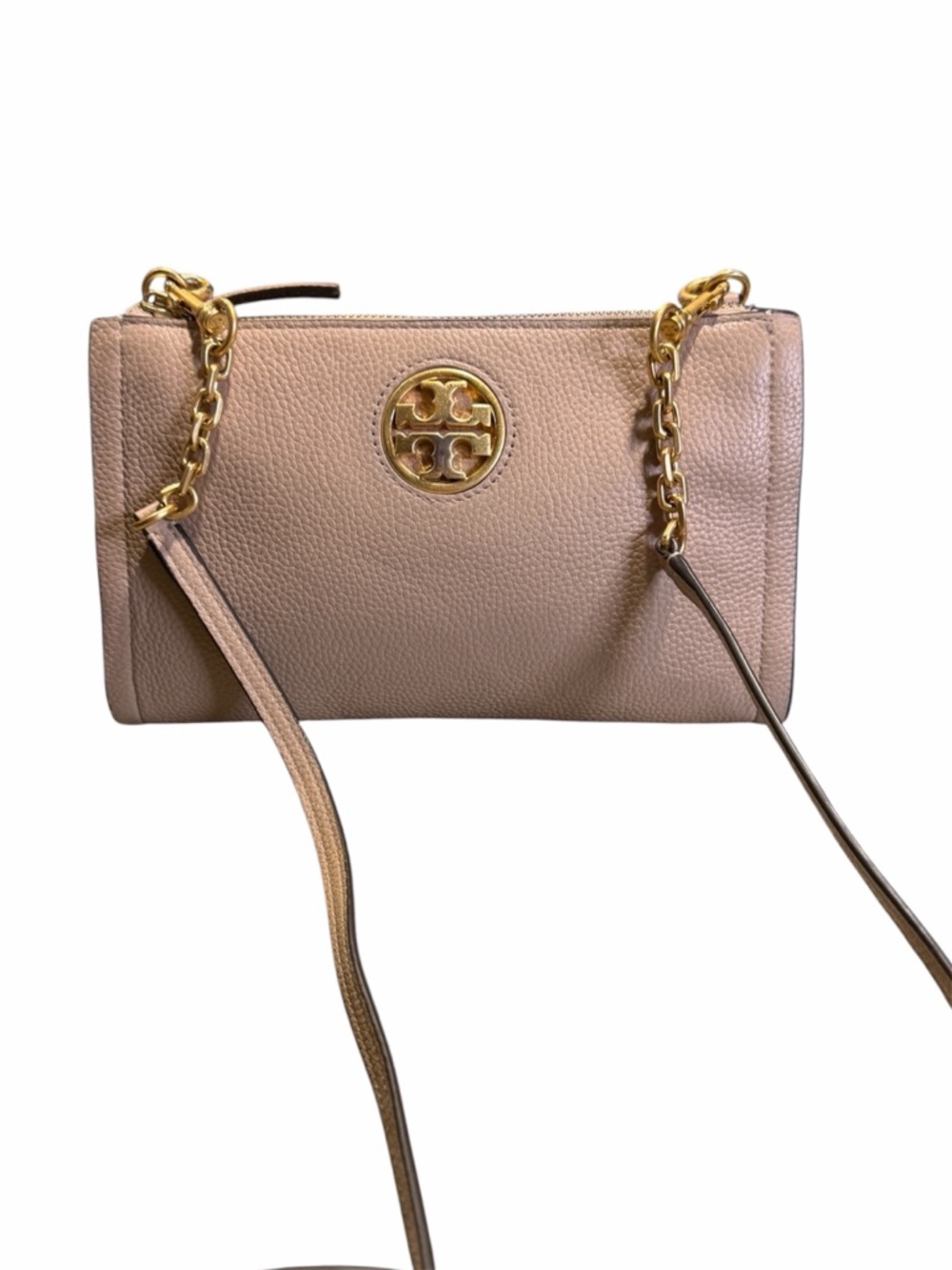 Tory Burch Blush Pebbled Leather Crossbody with Gold Hardware